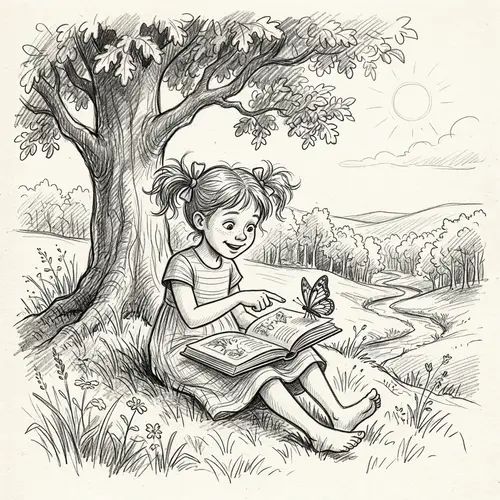 Young Girl Enjoying Nature's Wonders | Sketch Art
