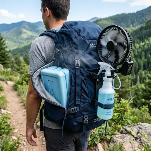 Innovative Spray Bottle Fan setup with Cooler Backpack