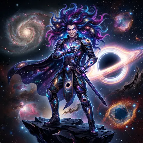 Galaxy-Themed Young Villain with Blue & Purple Hair