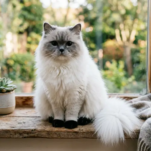 Fluffy Cat with White and Grey Features