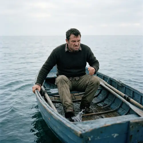 Man in Rowboat Expressing Rage and Frustration | Unnamed Narrative