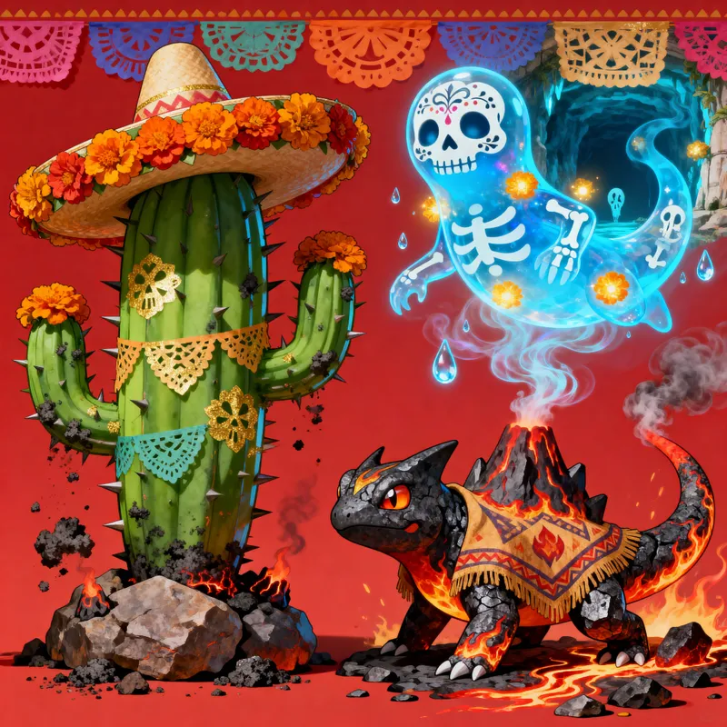 Mexican-Inspired Pokémon Trio: Plant, Water & Fire