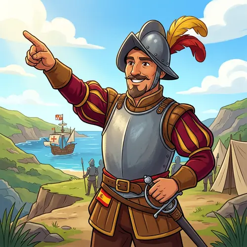 Smiling Spanish Conquistador in 15th Century Cartoon Style