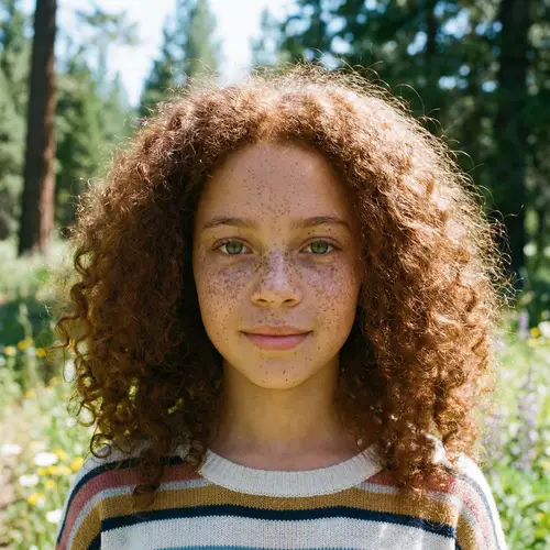 11-Year-Old Biracial Girl with Freckles & Curly Hair