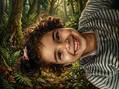 Oil Painting Style in a Forest Close-Up