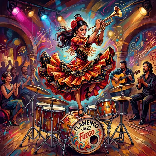 Vibrant Flamenco Dancer with Trumpet Art