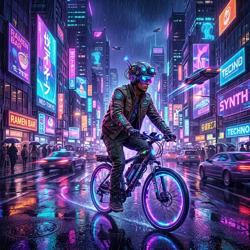 Futuristic Cyberpunk Avenue | Neon Lights, High-rise Buildings