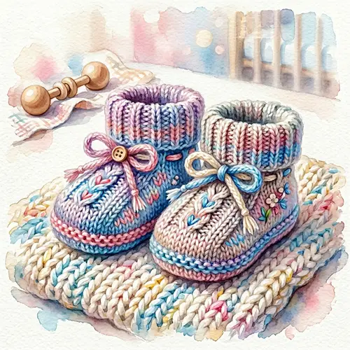 Vivid Blue & Pink Knitted Baby's Bootees | Whimsical Handmade Footwear
