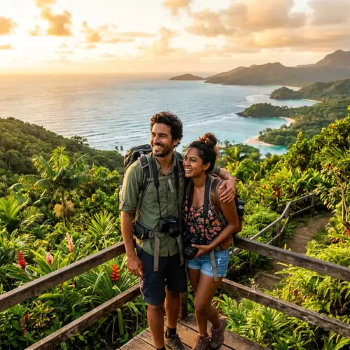 Tropical Tourism Travel: Breathtaking Panorama and Adventurous Couple