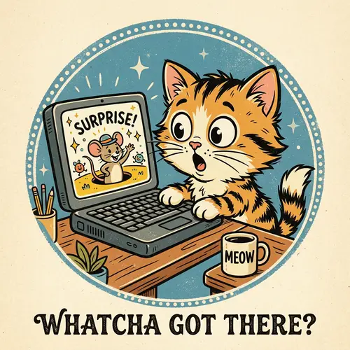 Surprised Kitten Cartoon Art | Vintage Vector Design