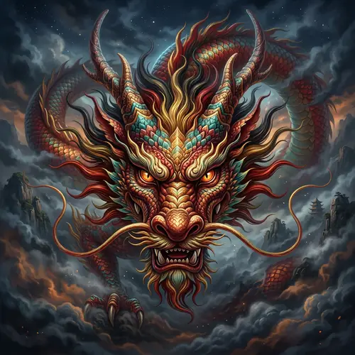 Chinese Dragon: Front View with Intense Gaze