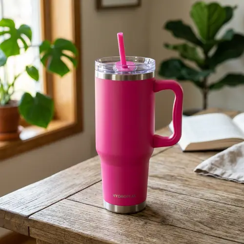 Pink Tumbler Cup with Sturdy Handle - Elegant Design