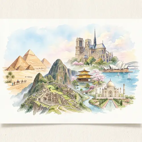 Global Heritage Sites Watercolor Painting