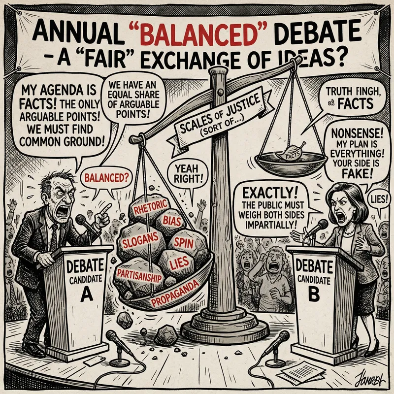 Balanced Debate Cartoon: Justice in Satire