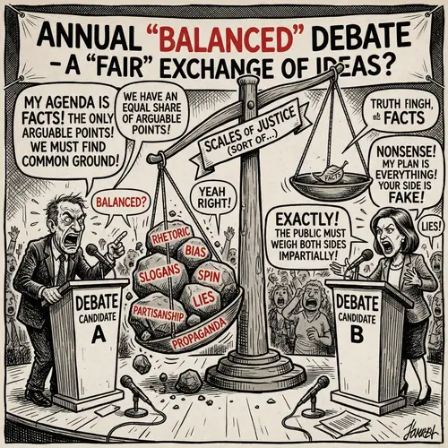 Balanced Debate Cartoon: Justice in Satire