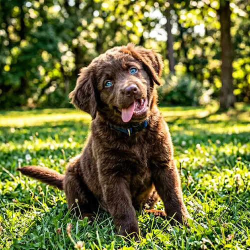 Fluffy Chocolate Labrador Retriever: Joyful Moment in Sunny Park