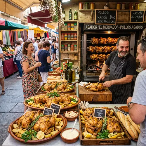 Pollos Asados: Mouth-Watering Roasted Chickens in Spanish Food Market