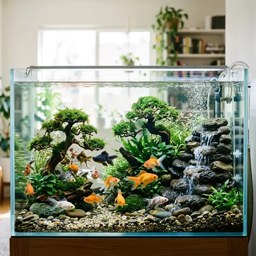 Stunning Goldfish Tank with Japanese Bonsai and Waterfall