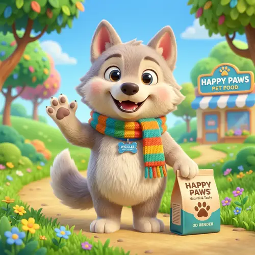 Friendly Pet Food Brand Mascot: Cute Wolf Design