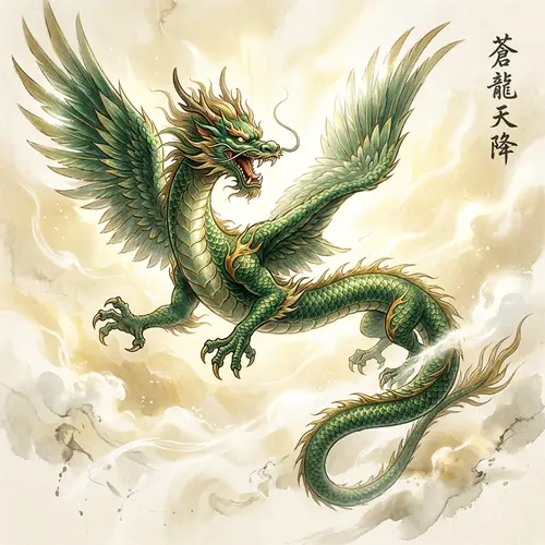 Magnificent Green Dragon in Oriental Style