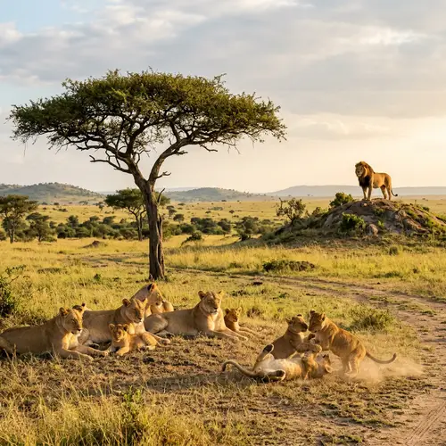 African Savanna Lions: Majestic Pride in the Afternoon Sun