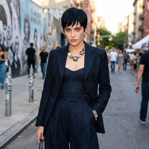 Stylish Woman with Black Hair and Red Eyes | Bold and Confident Look