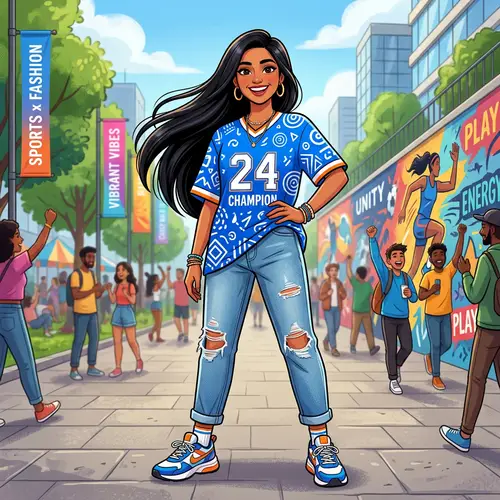 Cartoon Model in Vibrant Jersey | Fashion & Sports