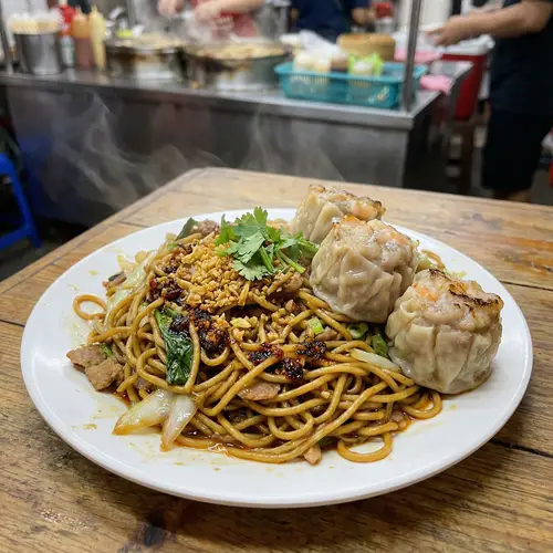 Fried Noodles with Big Siomai - A Tasty Delight