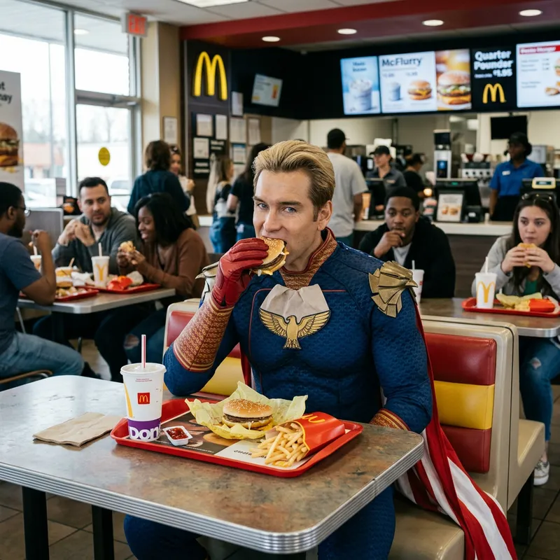 Homelander Enjoying a Meal at McDonald's