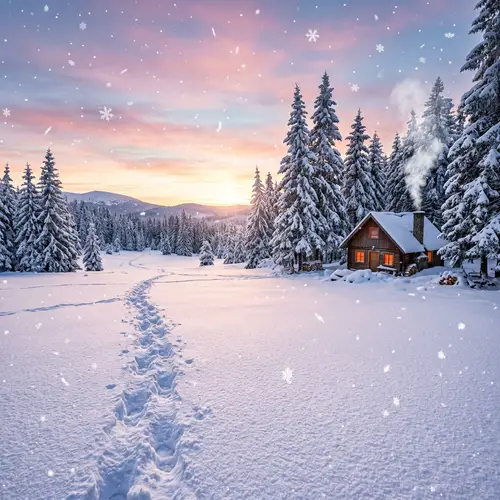 Serene Frosted Landscape with Snow-Filled Views