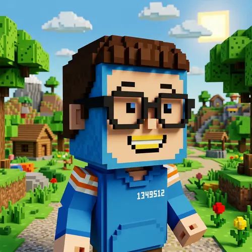 Blocky Head with Pixelated Glasses and Smile