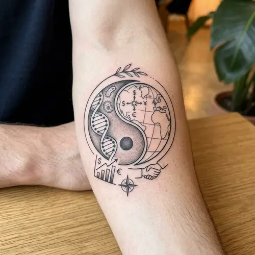 Yin and Yang Tattoo Design Integrating Biology and International Business