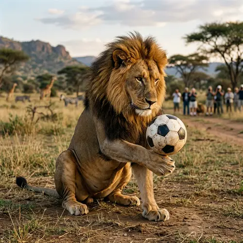 Male Lion Playing Football for a Playful Twist | Website Name