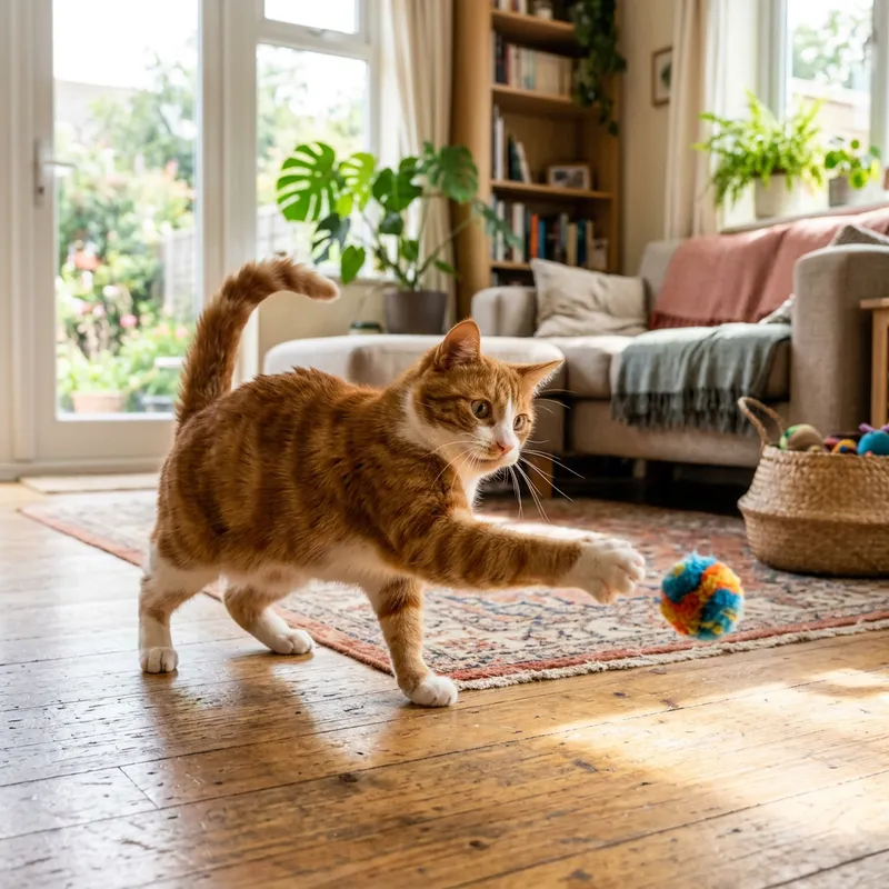 Playful Cat Playing with a Ball