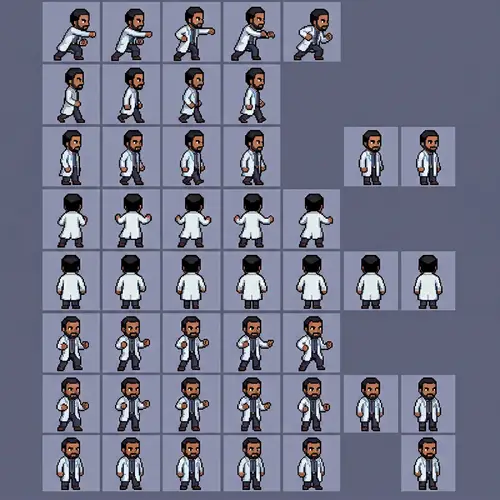 Pixel Art Sprite Sheet of Middle-Eastern Scientist