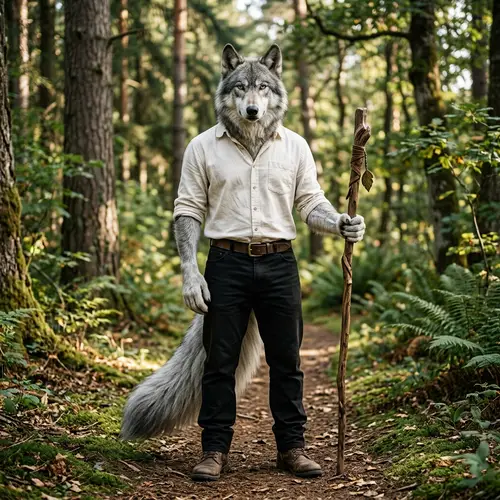Anthropomorphic Wolf Character with Grey Fur | Wisdom and Strength
