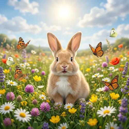 Joyful Bunny in Bright Meadow | Cute Bunny with Sparkling Eyes