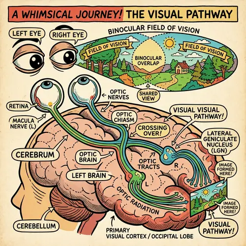 Pop Art Cartoon of Visual Pathway with Two Eyes