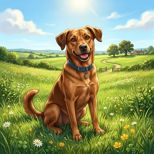 Beautiful Medium-Sized Dog with Short, Brown Fur | Green Field Setting