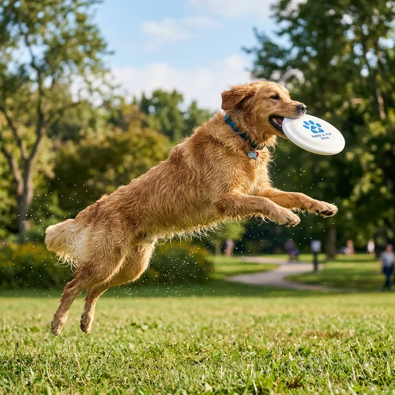 Golden Retriever Leaping for Frisbee in Park Golden Retriever Leaping for Frisbee in Park