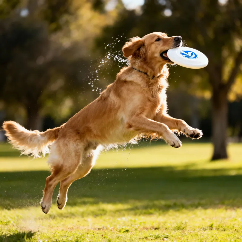 Golden Retriever Leaping for Frisbee in Park