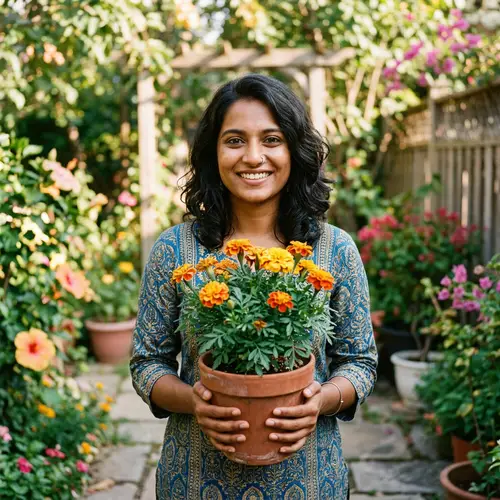 Beautiful South Asian Person Holding Flower Pot | Website Name
