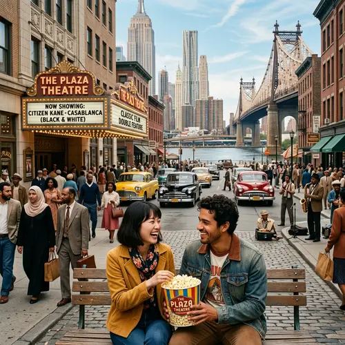 Classic Cityscape Cinematic Setting with Diverse Characters