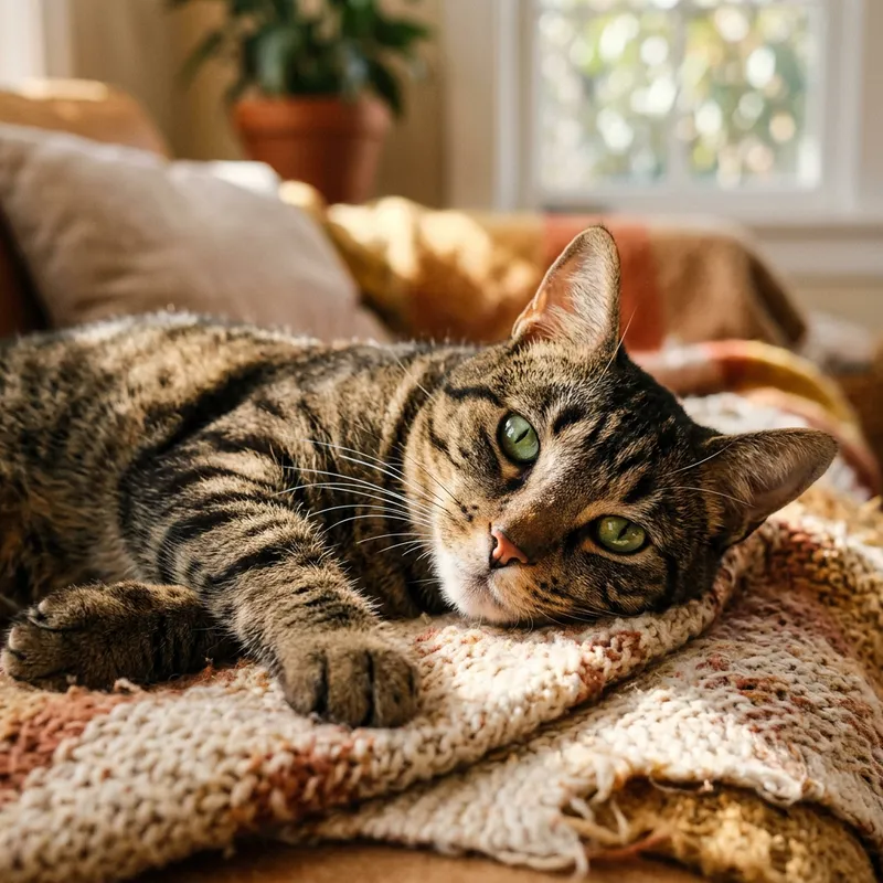 Cute Mackerel Tabby Cat Resting Serenely