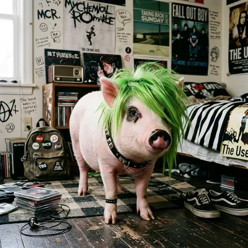 Green Emo Hair Pig: A Retro Style Revival