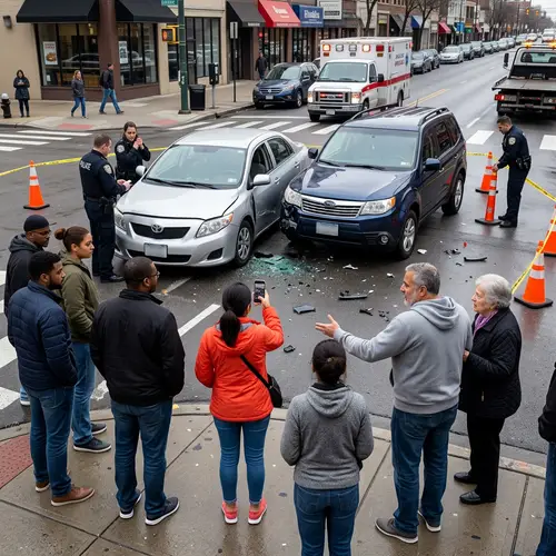 Crowd at Car Accident Scene: News Coverage