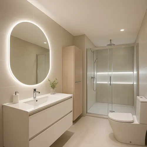 Modern Bathroom Design with Rain Shower and LED Lights