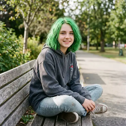 15-Year-Old Model with Vibrant Green Hair