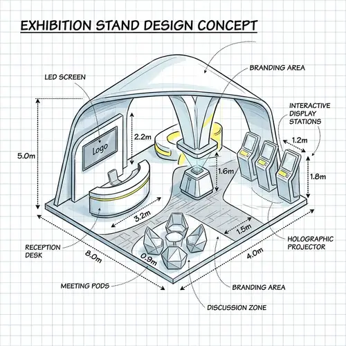 3D Exhibition Design Sketch with Arabic Arch