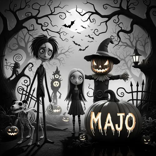 Spooky Tim Burton Halloween Art with 'Majo'